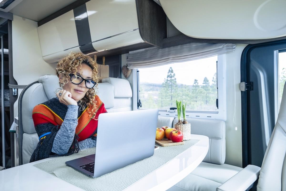 Motorhome Wifi Woman On Laptop